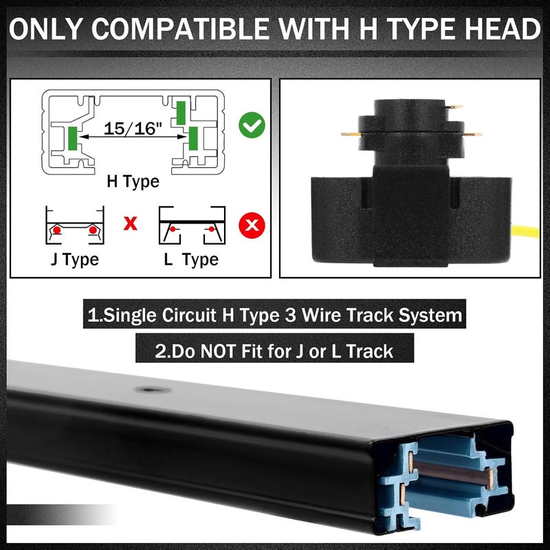 Kingdder H Track Lighting Rails Kit 26 ft Black 3 Wire Floating Canopy Connector, I and l Connector with End Caps and Live End Feed for Single Circuit H Style LED Track Lighting Heads - Image 3